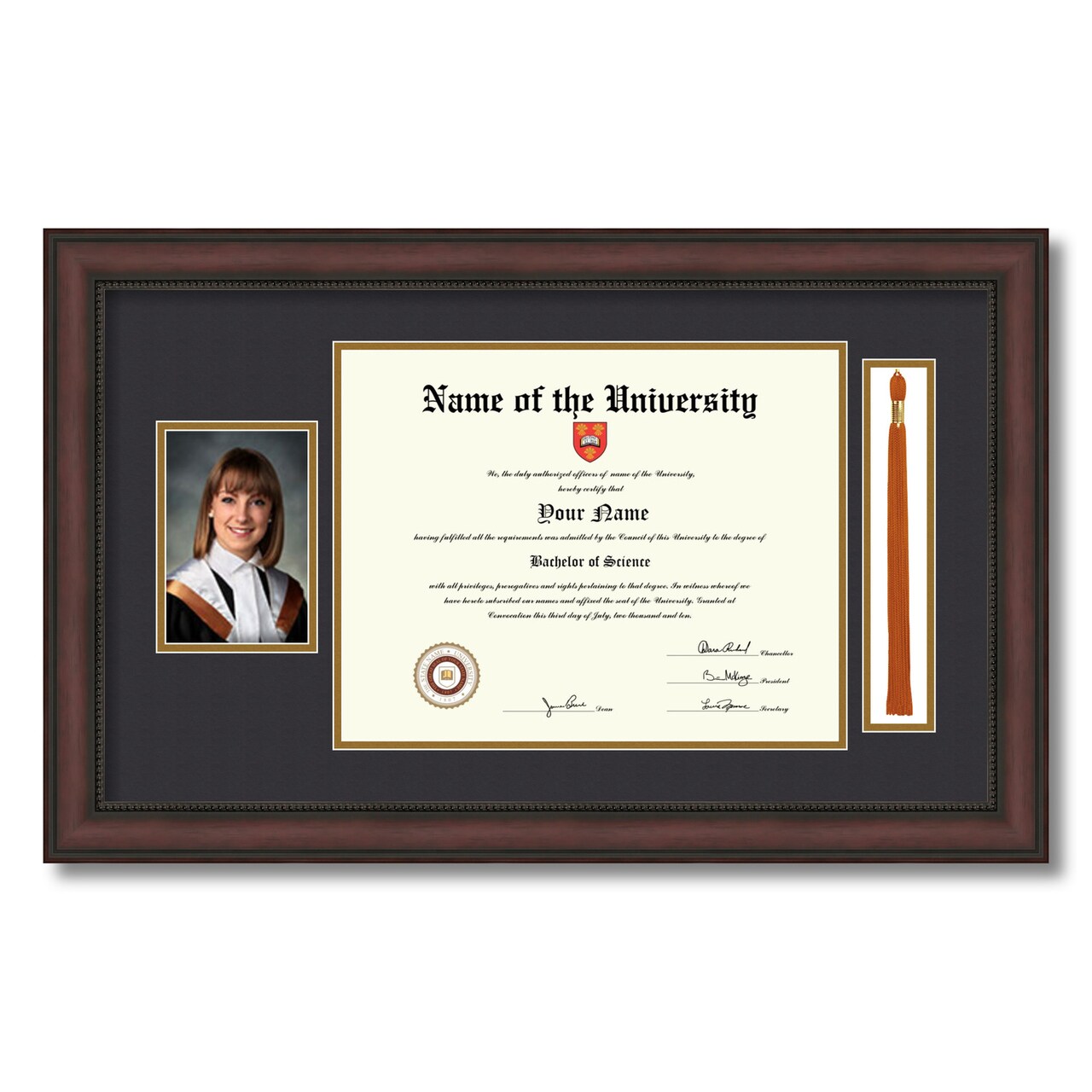 ArtToFrames 11x14 inch Diploma Frame with 5x7 Inch Image Opening and Tassel Opening - Framed with Black and Gold Mats, Comes with Regular Acrylic and Sawtooth Hanger for Wall Hanging (DIT-11x14)